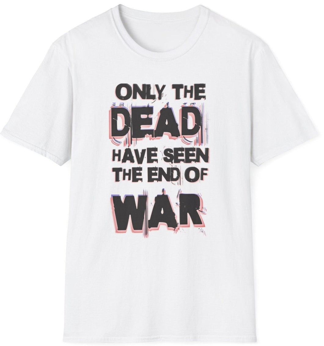 A white t shirt that touts an anti-war message about the casualities of war. A soft cotton white tee on original graphics.