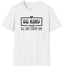 Load image into Gallery viewer, A white shirt that reads Be Kind. This is an original graphic design. This soft tee is 100% cotton and built for comfort!

