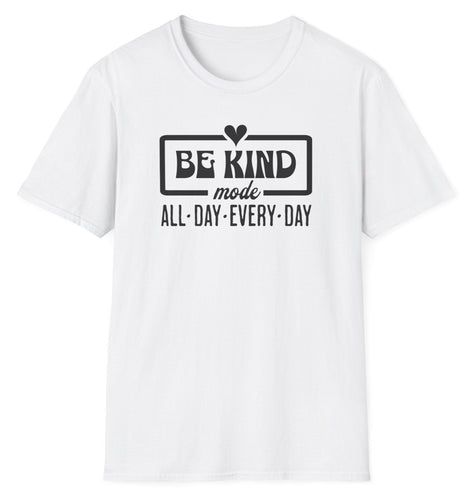 A white shirt that reads Be Kind. This is an original graphic design. This soft tee is 100% cotton and built for comfort!