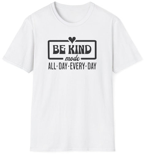 A white shirt that reads Be Kind. This is an original graphic design. This soft tee is 100% cotton and built for comfort!