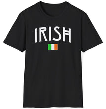 Load image into Gallery viewer, A soft black cotton t-shirt with a classical Irish statement. This original tee has white lettering and is soft and pre-shrunk with ireland&#39;s shamrock graphics! 
