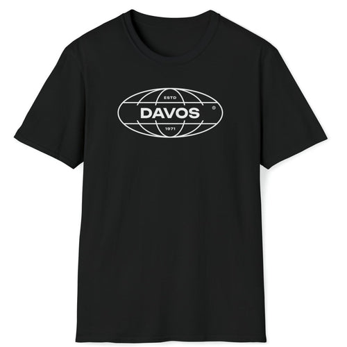 A black t shirt with the Davos globe as an original graphic design. This soft tee is 100% cotton and built for comfort!