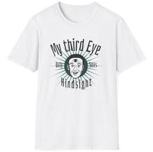 Load image into Gallery viewer, The 3rd third eye conspiracy on a white cotton t shirt.
