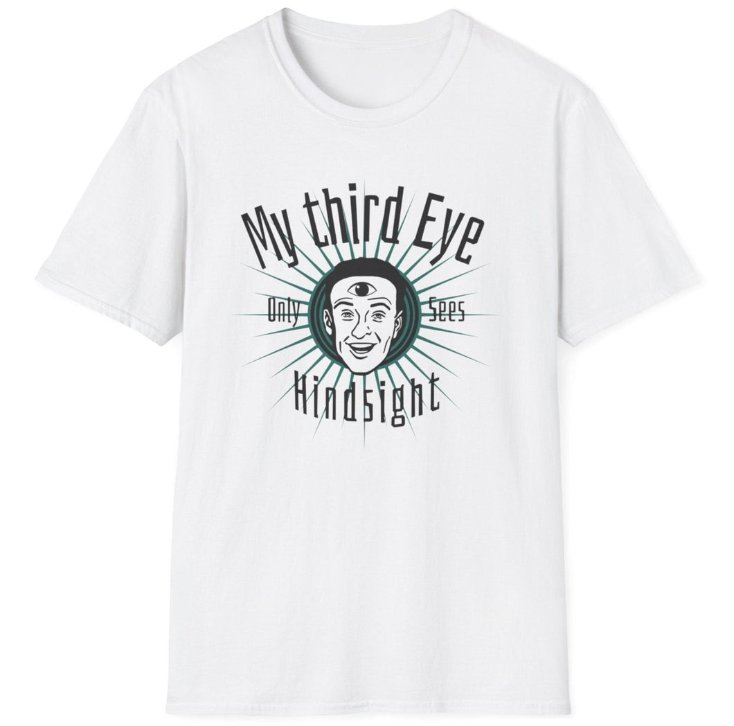 The 3rd third eye conspiracy on a white cotton t shirt.