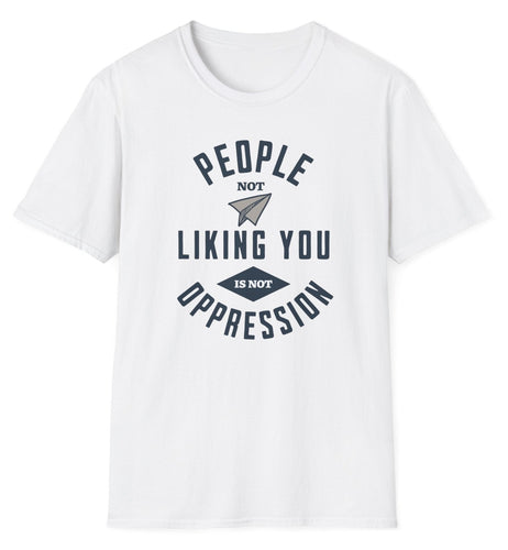 Soft white t shirt that lets people know you shouldn't be triggered or offended. Soft and comfortable cotton with blue font.