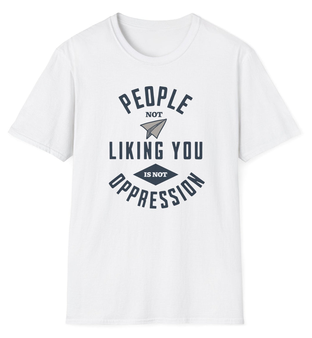 Soft white t shirt that lets people know you shouldn't be triggered or offended. Soft and comfortable cotton with blue font.