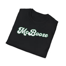 Load image into Gallery viewer, A black soft tee that shows the cursive font of McBooze to celebrate the Irish side of the pub. This 100% cotton t shirt is durable for a good time.

