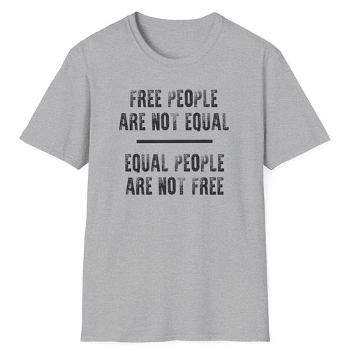 This athletic grey shirt announces free people and the need for freedom. The soft cotton and original graphic design of this tee are distressed and faded.
