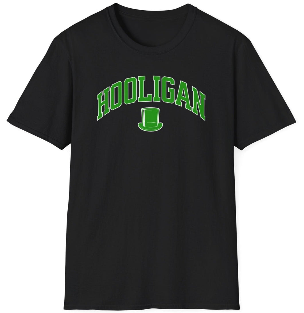 A soft black pre shrunk cotton t-shirt simply states Hooligan as a tip of the hat to the rowdy soccer and football lads of Europe. This original tee is soft and pre-shrunk with Irish graphics! 