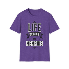 Load image into Gallery viewer, SS T-Shirt, Life Begins in Memphis - Multi Colors
