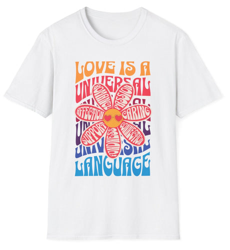 A white t-shirt that has a retro love and inspirational tee. The comfort of this 100% cotton t shirt is amazing.