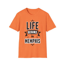 Load image into Gallery viewer, SS T-Shirt, Life Begins in Memphis - Multi Colors
