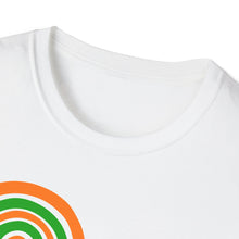 Load image into Gallery viewer, A collar view of this soft white pre shrunk cotton t-shirt with original graphics that highlight the Irish sayinig of Boot the British in reference to uniting Ireland. This white original tee is soft and pre-shrunk! 
