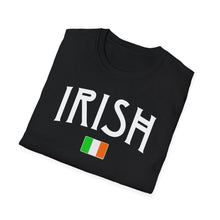 Load image into Gallery viewer, A soft black cotton t-shirt with a classical Irish statement. This original tee has white lettering and is soft and pre-shrunk with ireland&#39;s shamrock graphics! 
