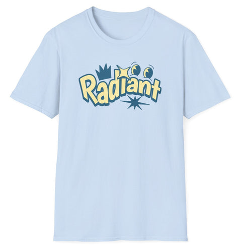 A blue shirt with the word radiant as an original graphic design. This soft tee is 100% cotton and built for comfort!