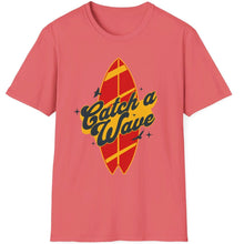 Load image into Gallery viewer, Catch a wave with a surfboard on this t-shirt. This 100% cotton tee is for men&#39;s and women&#39;s. 
