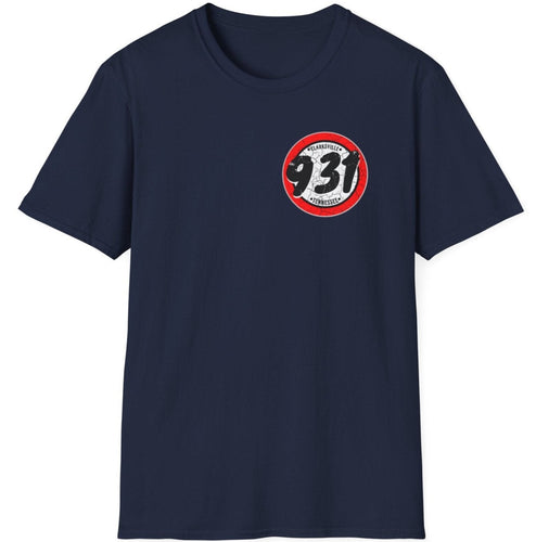 Blue Cotton T-Shirt with a 931 round logo for the area code of clarksville tennessee