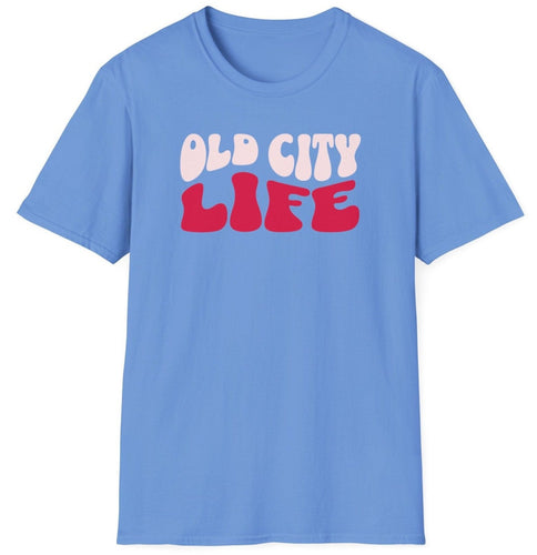 Old City Life not the new city worn on your T Shirt! Represent the old life with a comfortable Old City t-shirt. This shirt has media print and crossed lettering to ensure your view with a casual look. 