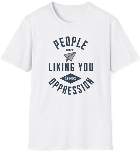 Soft white t shirt that lets people know you shouldn't be triggered or offended. Soft and comfortable cotton with blue font.