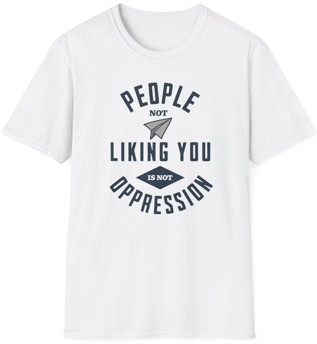 Soft white t shirt that lets people know you shouldn't be triggered or offended. Soft and comfortable cotton with blue font.