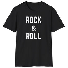 Load image into Gallery viewer, Rock &amp; Roll T Shirt! Represent the life with a comfortable t-shirt. This shirt has base Rock and Roll lettering to ensure your cool new look. 
